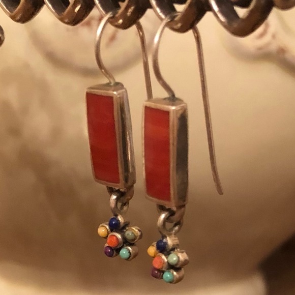 Vintage Silpada Sterling Silver Multi-Color Natural Stone Flower Earrings W1259 - Picture 8 of 16